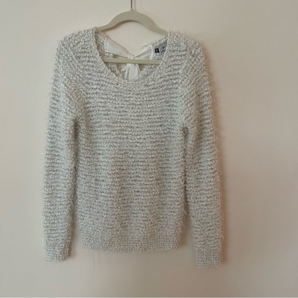 Jennifer Lopez white sequin eyelash sweater M